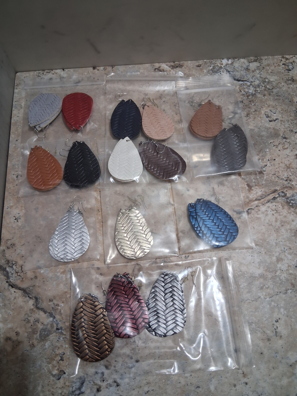 Woven Faux Leather Teardrop Dangle Earrings - Assorted Colors
